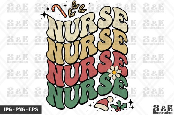 Groovy Nurse Retro Christmas Wavy Words Graphics for T-Shirt Designs