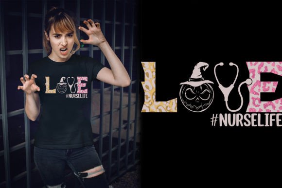 Womens Love Nurse Pumpkin Graphics & T-Shirt Designs